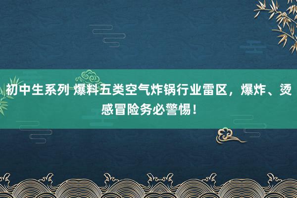 初中生系列 爆料五类空气炸锅行业雷区，爆炸、烫感冒险务必警惕！