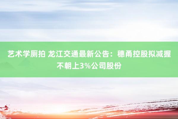 艺术学厕拍 龙江交通最新公告：穗甬控股拟减握不朝上3%公司股份